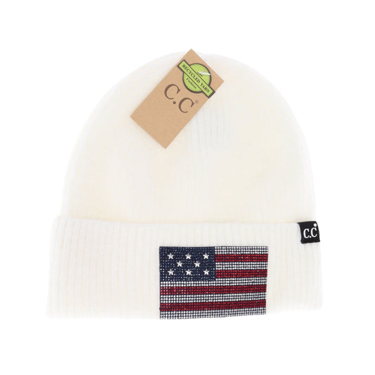 Rhinestone USA Flag C.C Beanie