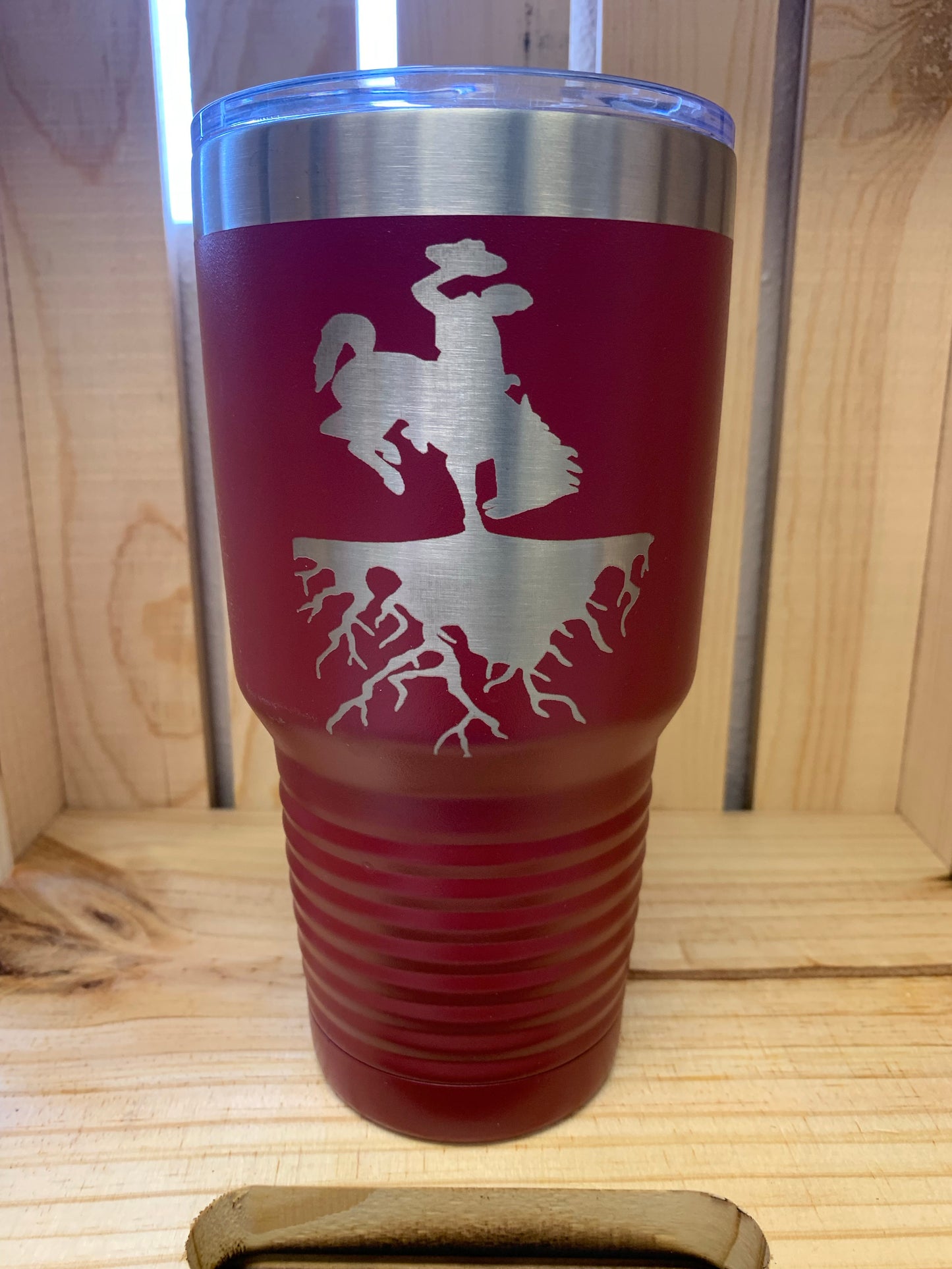 Wyoming Bucking Horse Roots 30oz Ringneck Maroon Tumbler