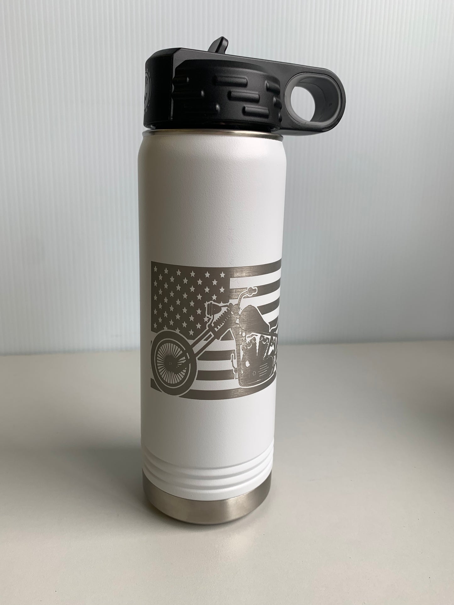 American Flag Motorcycle Laser Engraved Tumbler Travel Mug