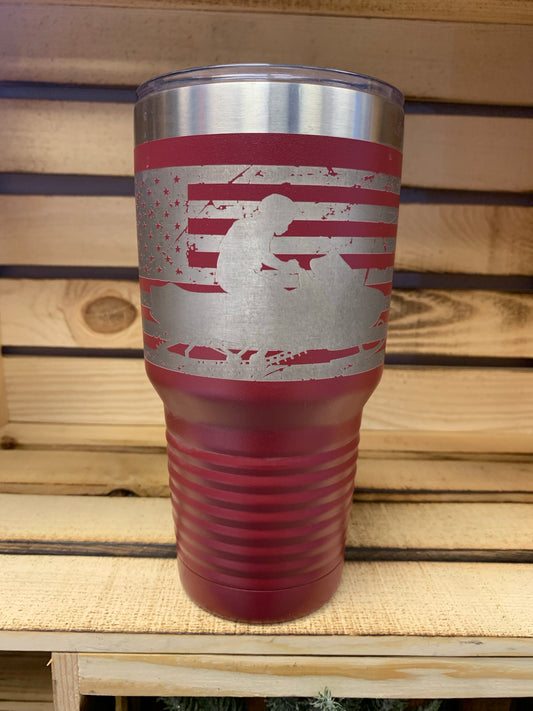 30 oz. American Flag Snowmobiler Maroon Tumbler