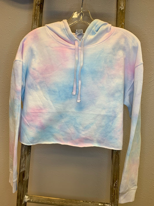 Girls Cotton Candy Tie Die Crop Top Hoodie