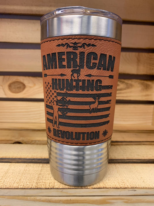 20 oz. Dark Brown Leatherette Grip Tumbler American Hunting Revolution