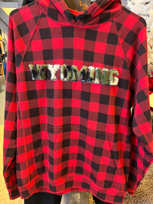 Wyoming Buffalo Plaid Camouflage Lettering Hoodie