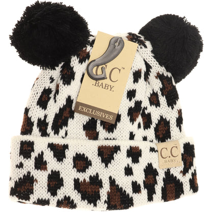 Baby Leopard Double Pom Beanie Baby80PomPom