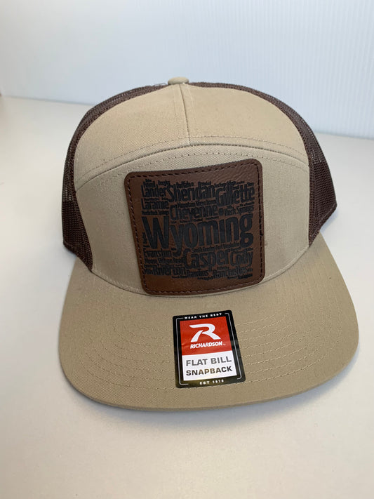 Wyoming Cities Leather Patch Logo Flat Bill Snapback Adult Trucker Hat