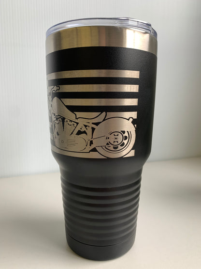 American Flag Motorcycle Laser Engraved Tumbler Travel Mug