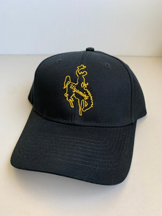 Wyoming Cowboy Embroidered Font Mid Profile Twill Ball Cap